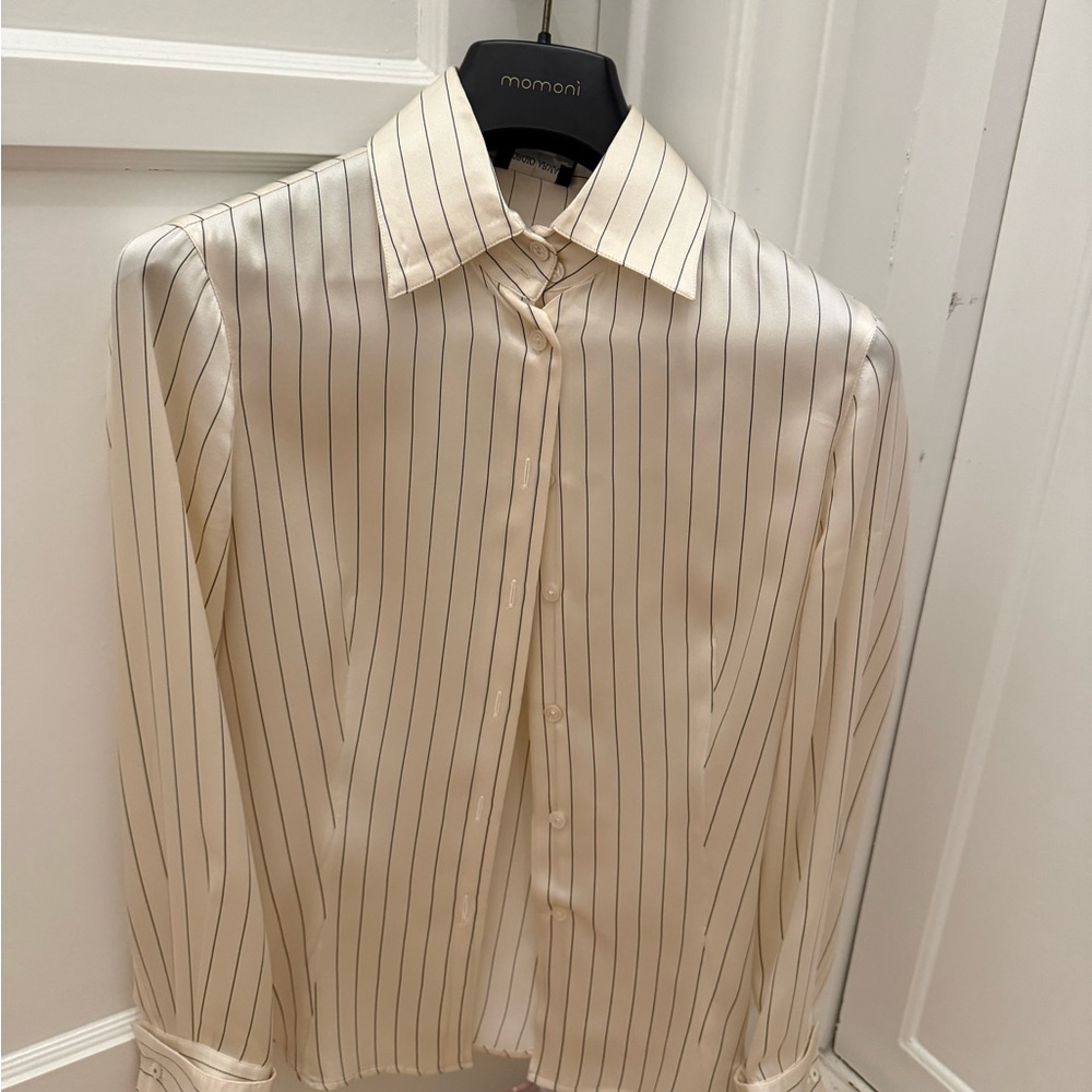 Giorgio Armani Silk Ivory Pinstripe Dress Shirt